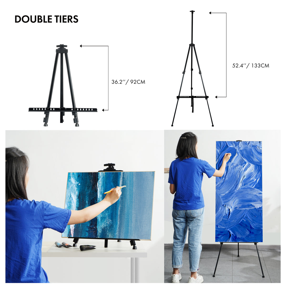 Artify 73 Inches Double Tier Easel Stand, Metal Tripod for Paintin
