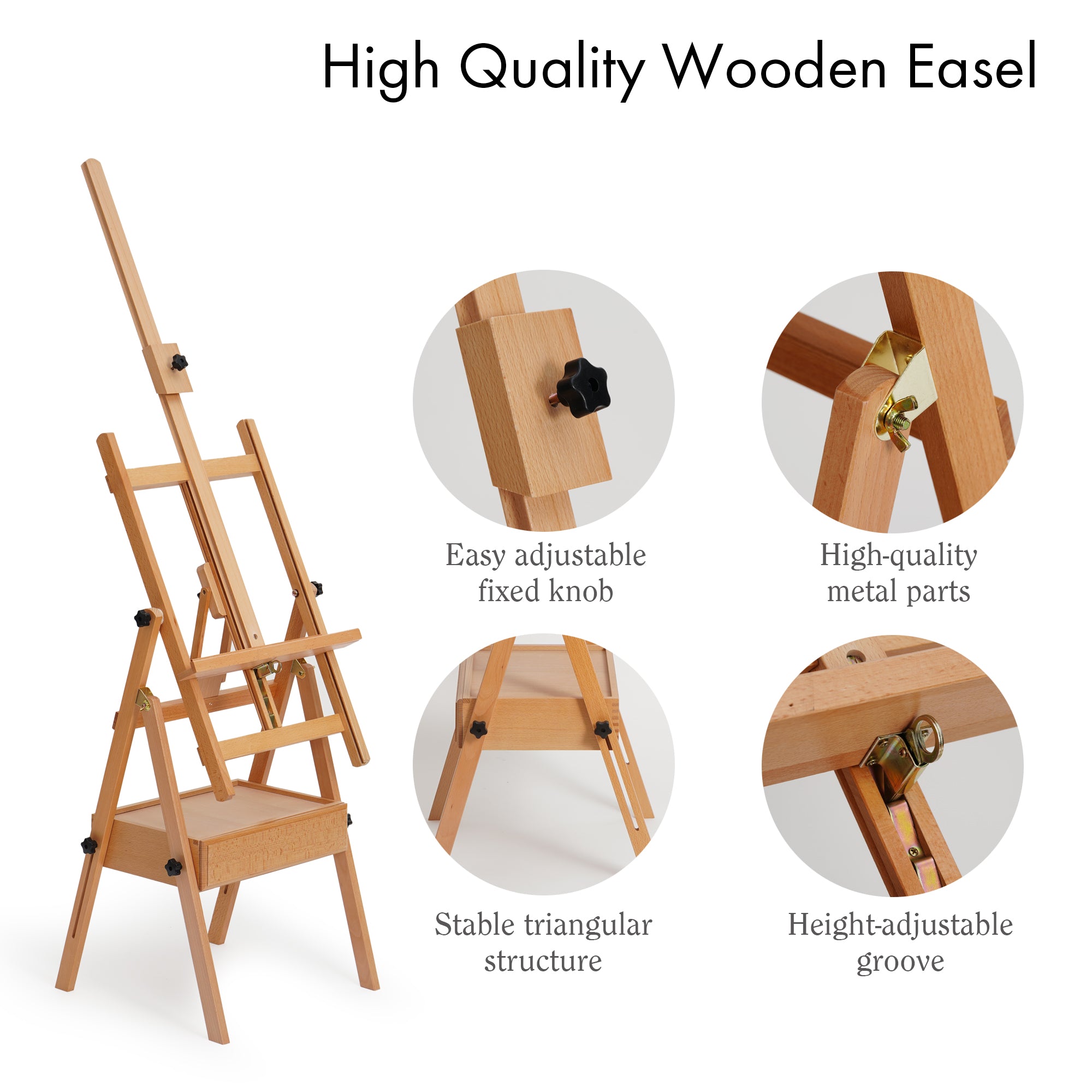 ARTIFY Large Wooden H-Frame Studio Beechwood Easel