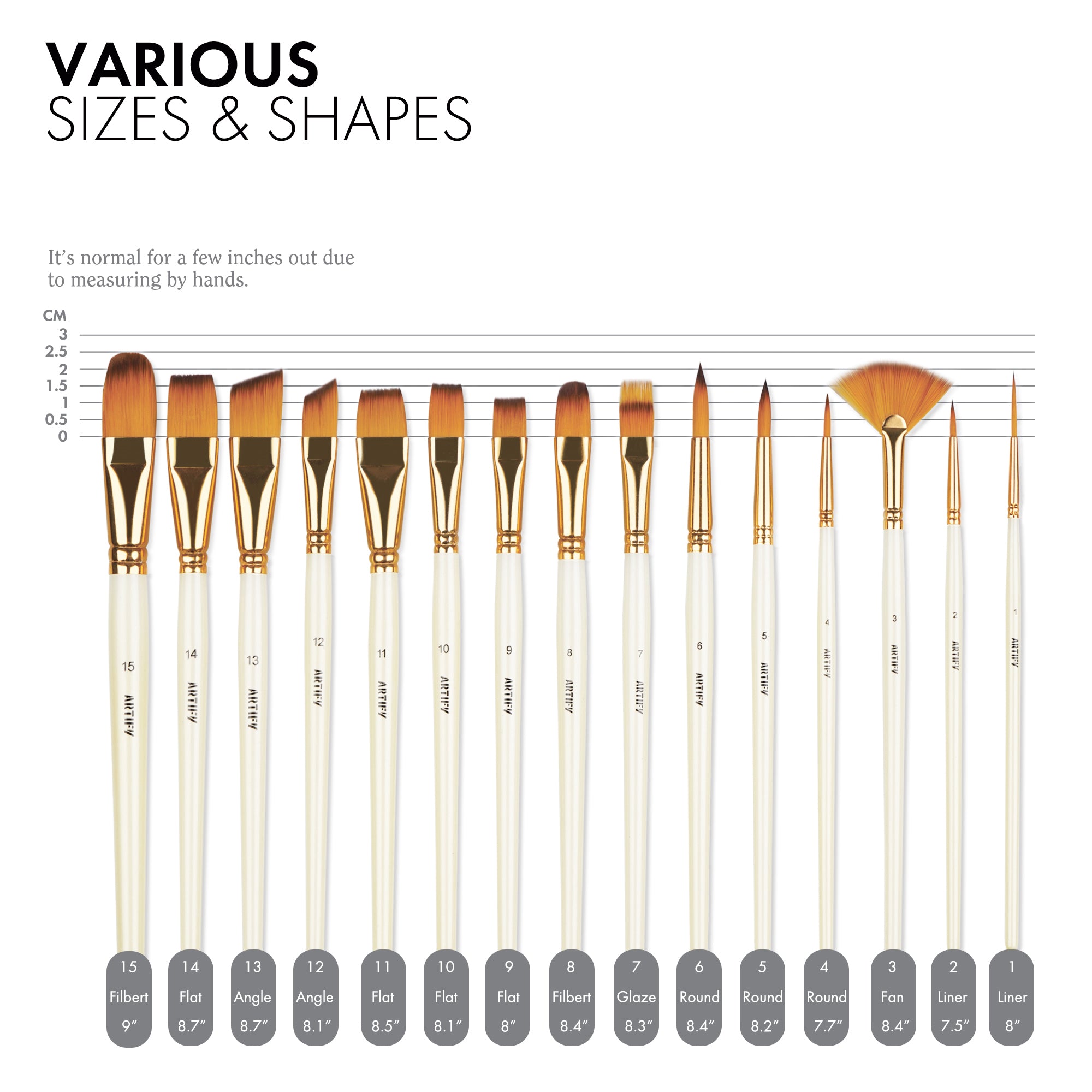Art Paint Brushes Set - Pack of 15 Different Sizes Nice Gift for Artists,  Adults