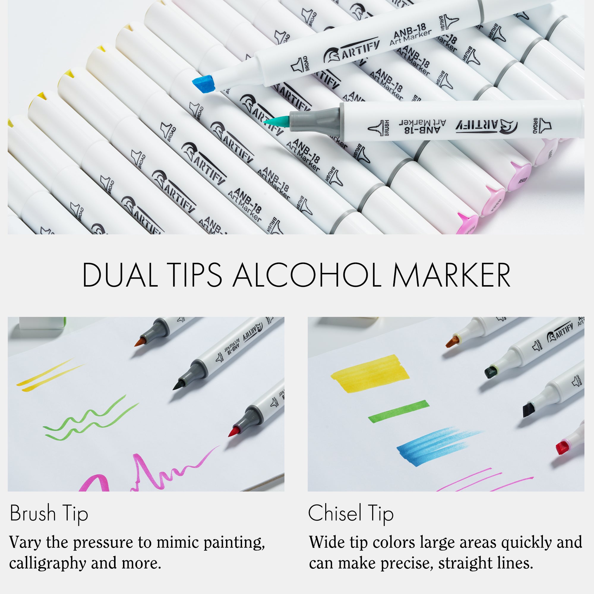 Alcohol Brush Markers, TOUCHNEW Dual Tip Artist Brush & Chisel